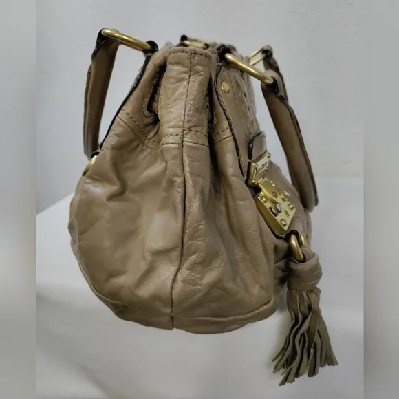 JUICY COUTURE Taupe Leather Satchel Shoulder Bag Handbag - Picture 4 of 12
